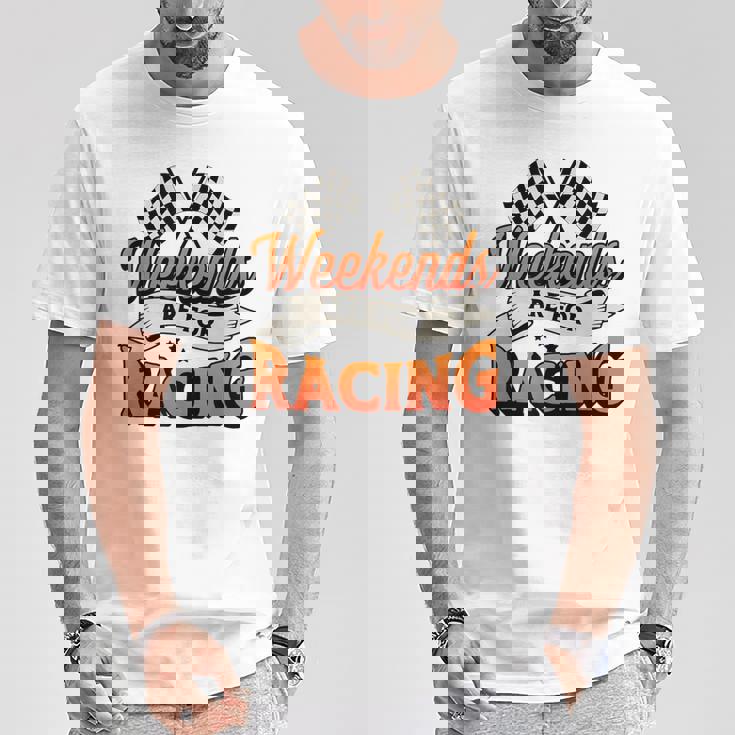 週末はレーシングカーレースモータースポーツ Tシャツ 面白い贈り物