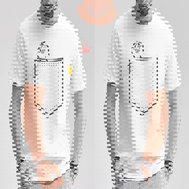 隠れネコ ねこ 猫 隠す 猫好き 猫の足 猫足 肉球 白猫 ワンポイント ポケット デザイン かわいい おもしろ Tシャツ 面白い贈り物