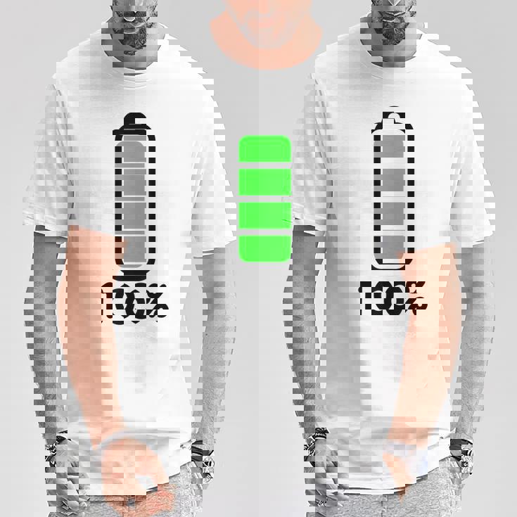 電池 100 フルバッテリー Tシャツ 面白い贈り物