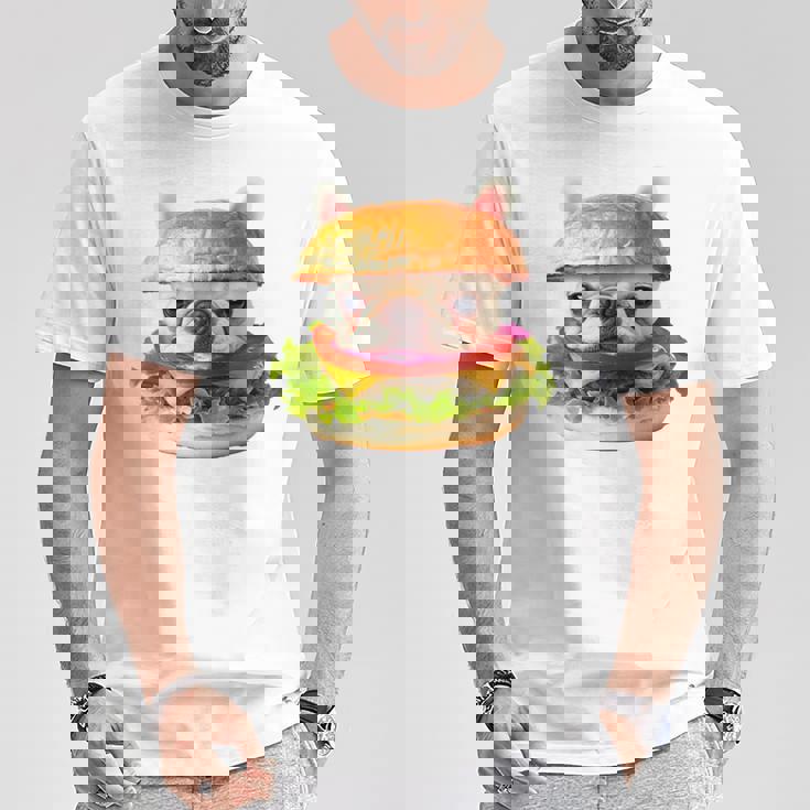 面白いtシャツ フレンチブルドッグ 犬 ハンバーガー メンズ グッズ かわいい おもしろ 面白い 服 ネタ 長袖tシャツ Tシャツ 面白い贈り物