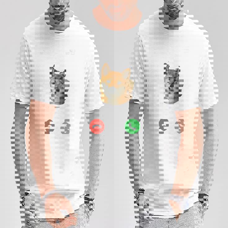面白いtシャツ 柴犬 着信 イヌ わんこ メンズ 犬好き グッズ かわいい おもしろ 面白い 服 ネタ 長袖tシャツ Tシャツ 面白い贈り物