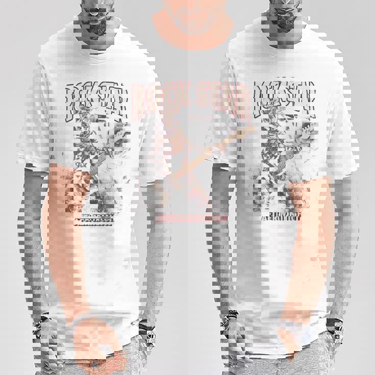 面白いギター猫 エレキギターでロックを弾く猫 長袖tシャツ Tシャツ 面白い贈り物