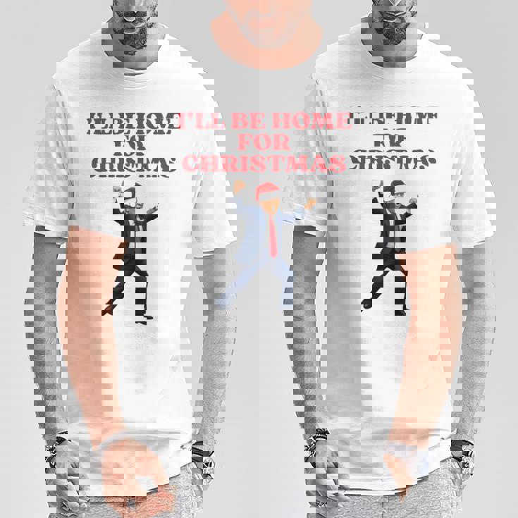 面白いトランプサンタハット、クリスマスに家に帰るよ 長袖tシャツ Tシャツ 面白い贈り物