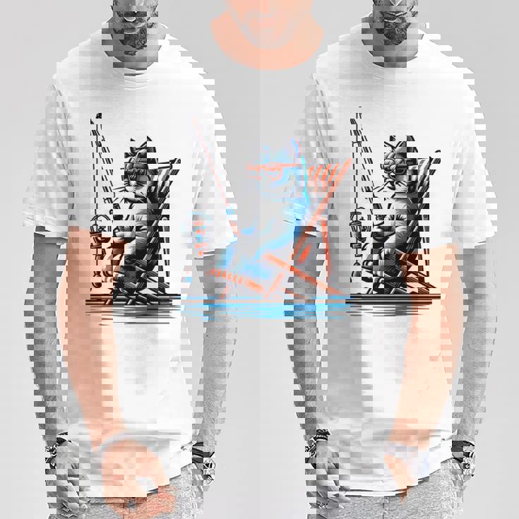 面白い釣り猫ロッドとリール Lets Go 釣り 猫釣り 長袖tシャツ Tシャツ 面白い贈り物