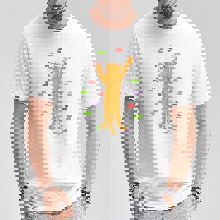 面白くてかわいいボルダーロッククライミングキャット背中にプリント Tシャツ 面白い贈り物