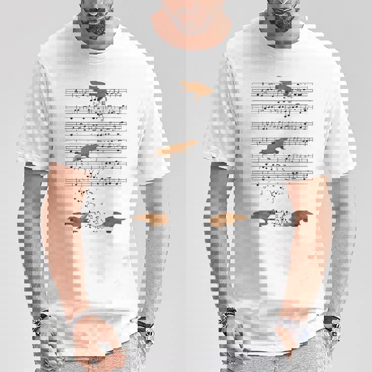 音符で遊ぶ面白いカモノハシ Tシャツ 面白い贈り物