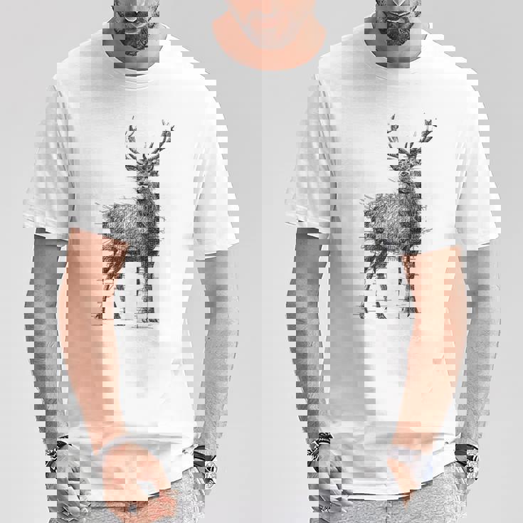 鹿 絵 グラフィック 動物 アート モチーフ 鹿 Tシャツ 面白い贈り物