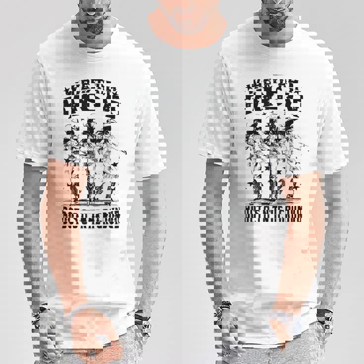 黒のカウガールウエスタンカントリーロデオライニングブーツグランド Tシャツ 面白い贈り物