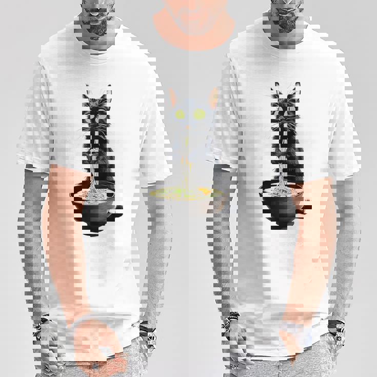 黒猫 ラーメン 麺 和食 Tシャツ 面白い贈り物