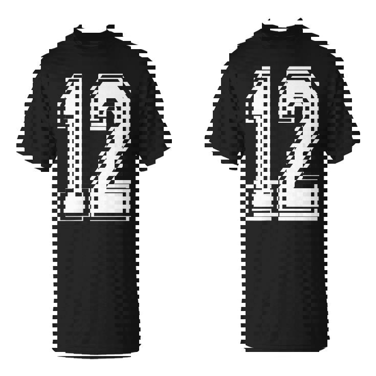12番の前面と背面にホワイトのプリント。 Tシャツ