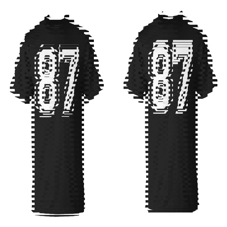 87番の前面と背面にホワイトのプリント。 Tシャツ