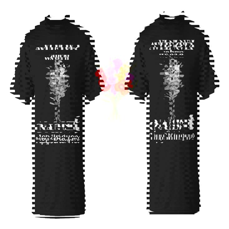 8月6日 誕生 花 グラジオラスとポピー 8月の誕生日 Tシャツ