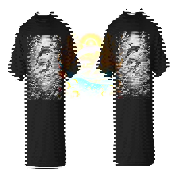 90年代イルカ、アロハ ハワイアン イルカ、カラフルなビーチ Tシャツ