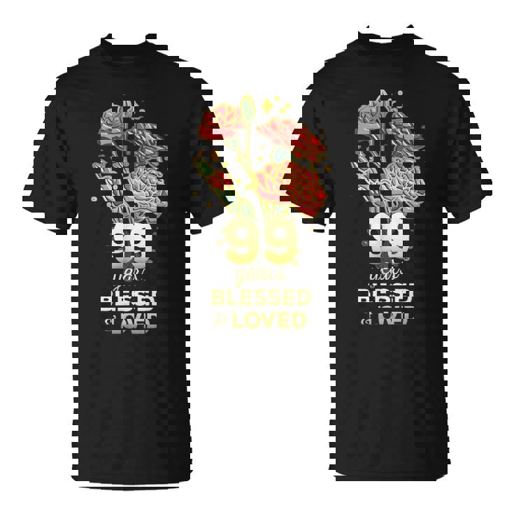 99歳祝福され愛された花 99歳の誕生日お母さんおばあちゃん Tシャツ