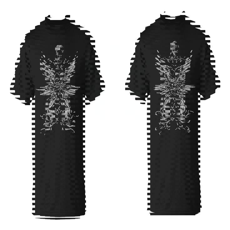 Alt Cross ゴシック スカル 聖書的に正確な大天使の翼 Tシャツ
