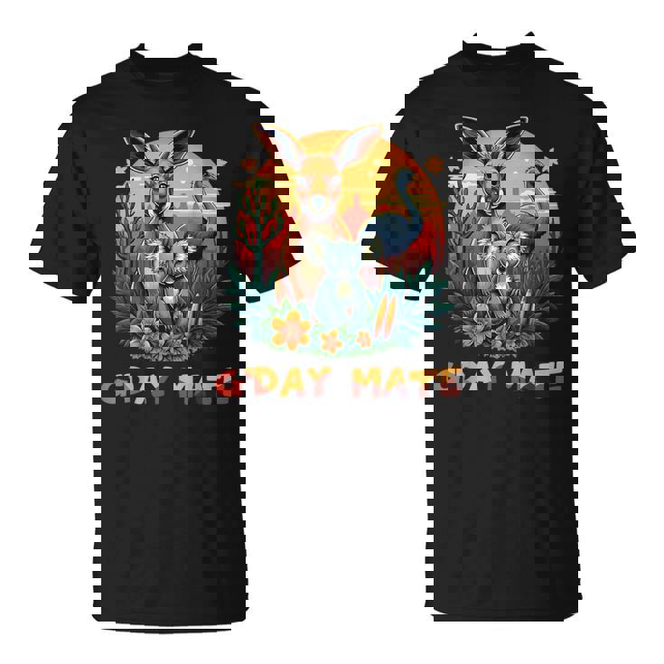 Australia G'day Mate And Aussie Animals Kangaroo Koala Emu Tシャツ