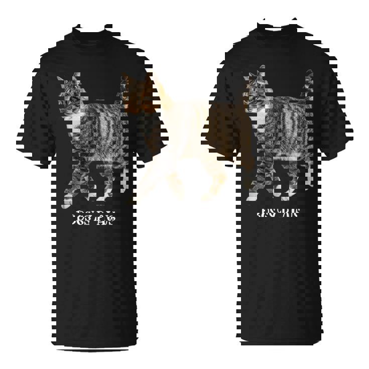 Bossy Paws 猫好き キジトラ白 猫ネタ 猫しもべ ツンデレ 猫飼い 猫オーナー 猫依存症 おもしろ Tシャツ