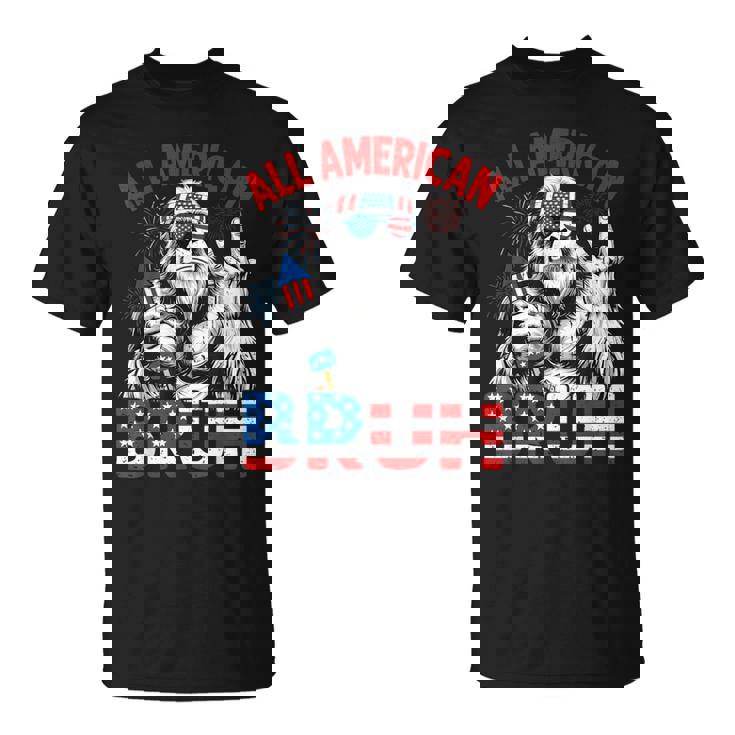 Bruh Bigfoot Merica Rock American Flag Patriotic 4Th Of July T-Shirt