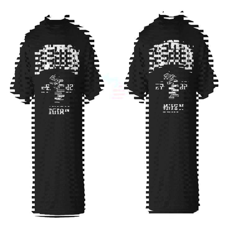 Burton Michigan Mi ヴィンテージ アメリカ国旗 スポーツデザイン Tシャツ