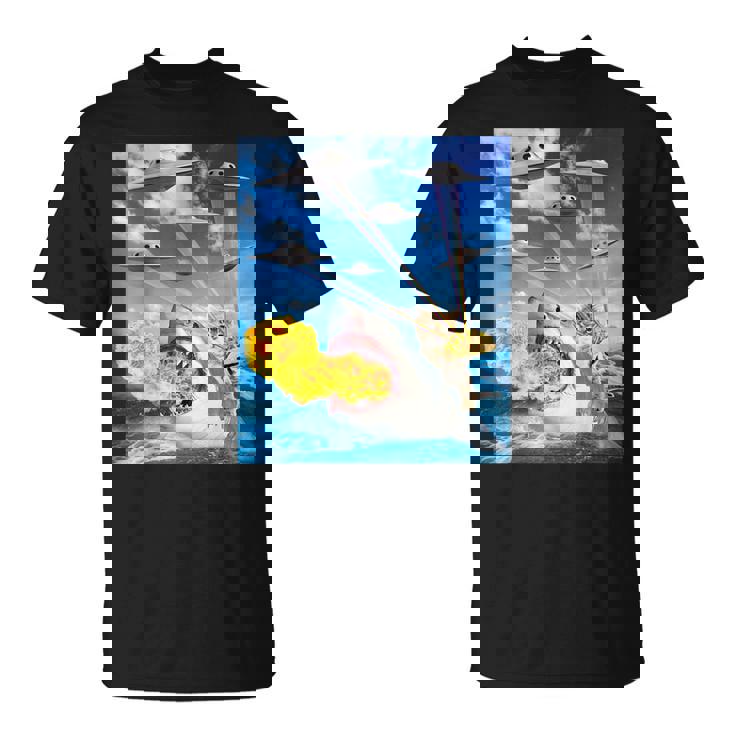 Cat Riding Fire Breathehark レインボー レーザー タコス Tシャツ