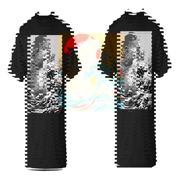 Catzilla 猫日本美術面白い猫 Tシャツ