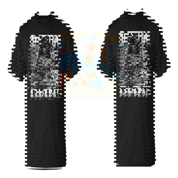 Denim And Diamonds African Melanin Swag Cowgirls Western T-Shirt