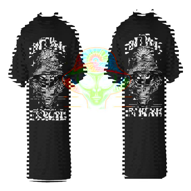 Don't Panic It's Organic Alien Ufo 面白いプリント Tシャツ