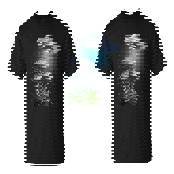 Ufo Hovering Over Weird Mushroomsci-Fi Magichrooms Tシャツ