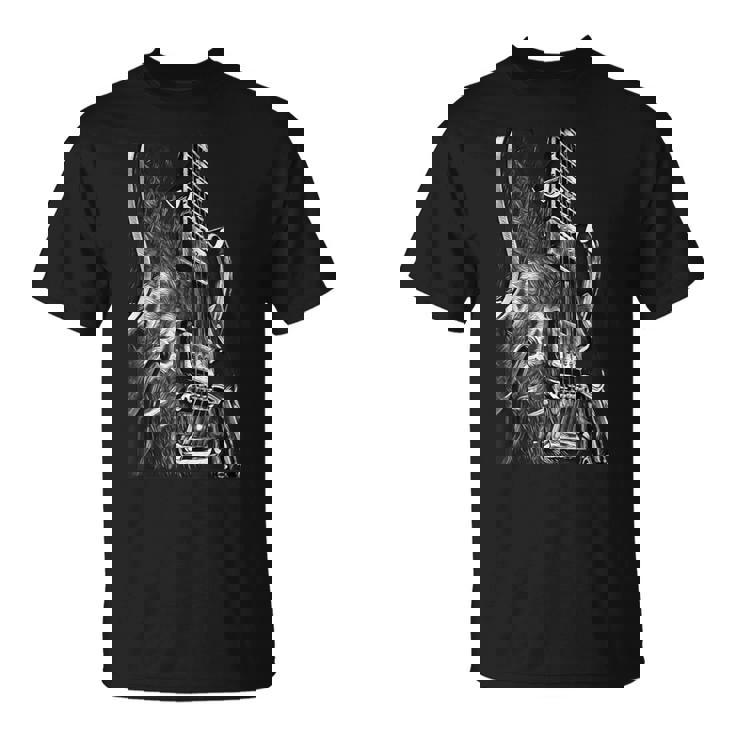 Guitarra Eléctrica Blanco Y Negro Diseño Arte Rock Blues Metal Camiseta unisex