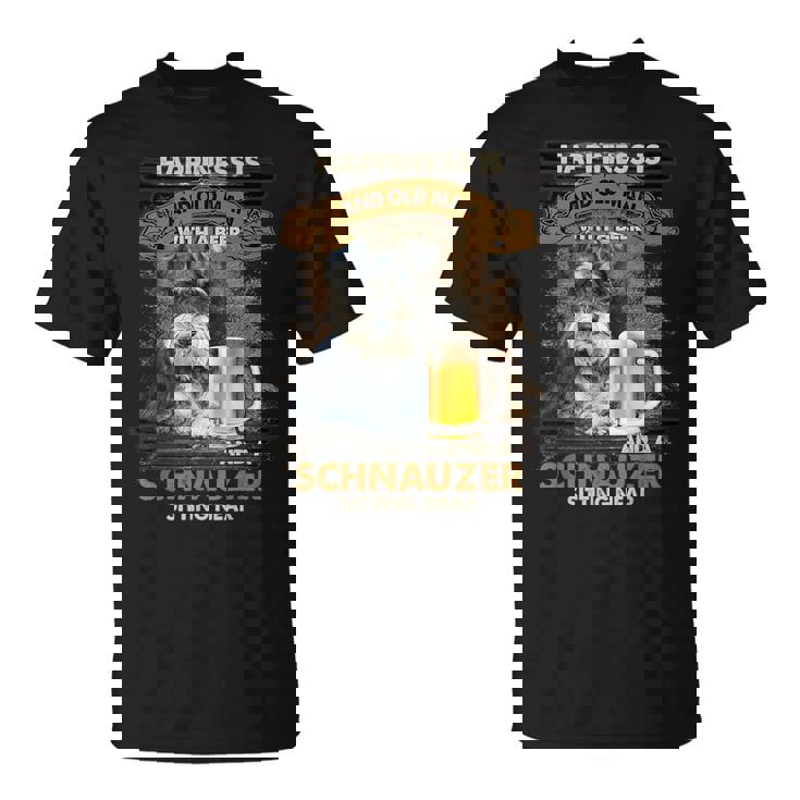 Happiness Is An Old Man With A Beerchnauzeritting Near Near Tシャツ