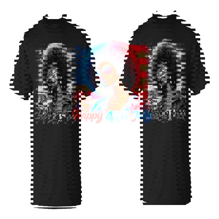 Happy 4Th Of July Black Girl Us Flag Melanin Afro African T-Shirt