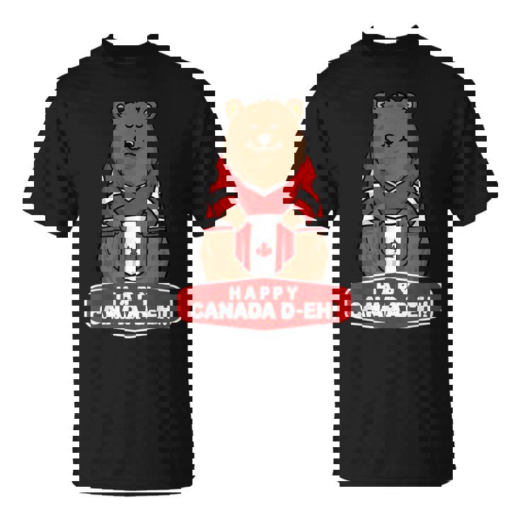 Happy Canada Day 面白いカナダのクマの旗 Tシャツ