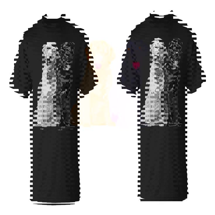 Happy Two Labradors ゴールデンブラック ラボレトリバー Mom Dad Tシャツ