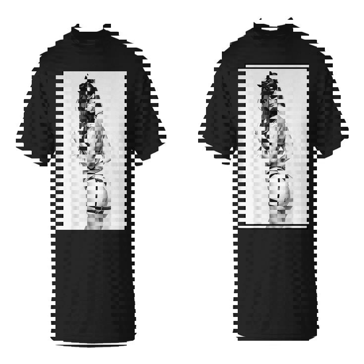 Hot Girl On 男性用 セクシー バッド キティ ピンナップガール B&W Tシャツ