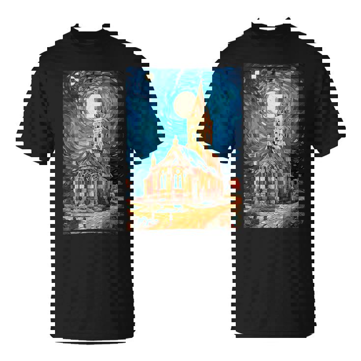 Iglesia Artística Dean Gogh Noche Estrellada Camiseta unisex