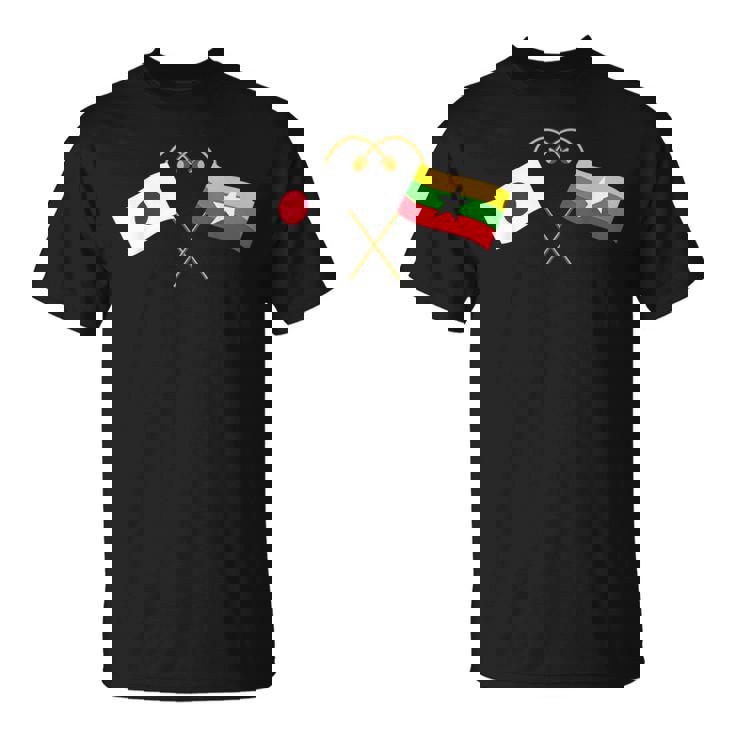 Japanese Flag Myanmar Flag ミャンマー遺産 ミャンマーのルーツ 日本の国旗 ミャンマーの国旗 Tシャツ