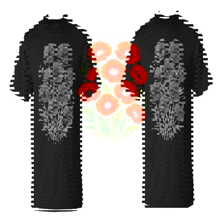 Jolies Fleurs Coquelicots Rouges En Pleine Floraison Formes Blanches Mania T-Shirt