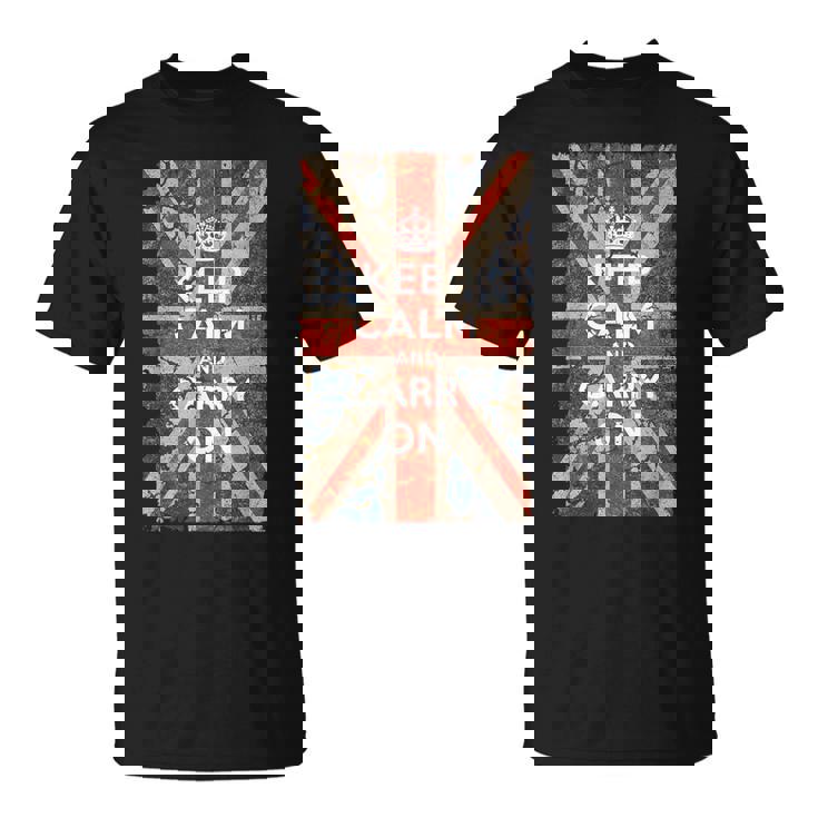 Keep Calm And Carry On Uk Flag Tシャツ