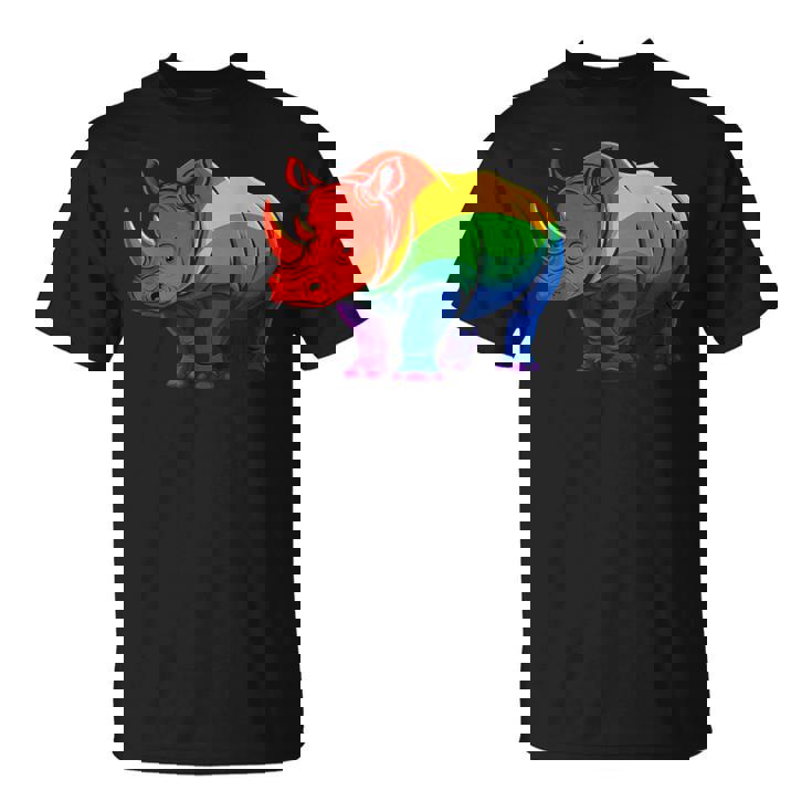 Lgbt 力強い虹色のサイ Rainbow Rhinoceros Graphic Tシャツ