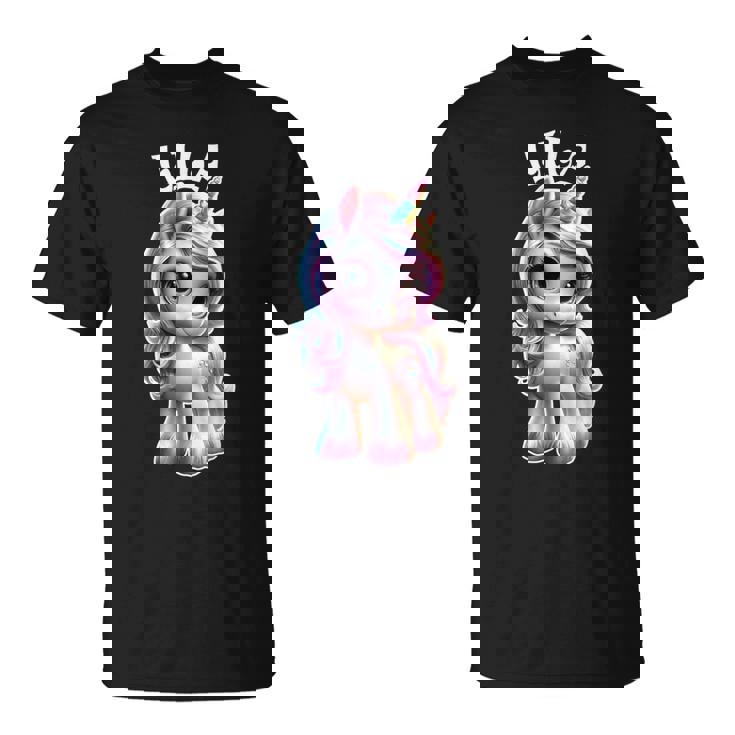 Lila かわいいユニコーンデザイン 女の子用 名前 Lila Tシャツ