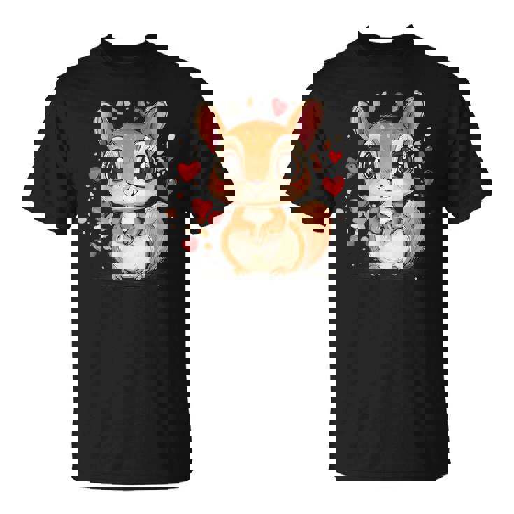 Linda Ardilla Rodeada De Corazones Amor Camiseta unisex