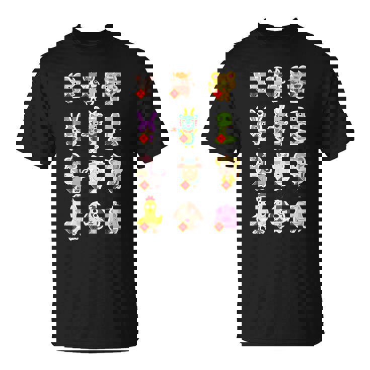 Lindo Conjunto De 12 Animales Chinosigno Del Zodiaco Feliz Año Nuevo Lunar Cuello Camiseta unisex