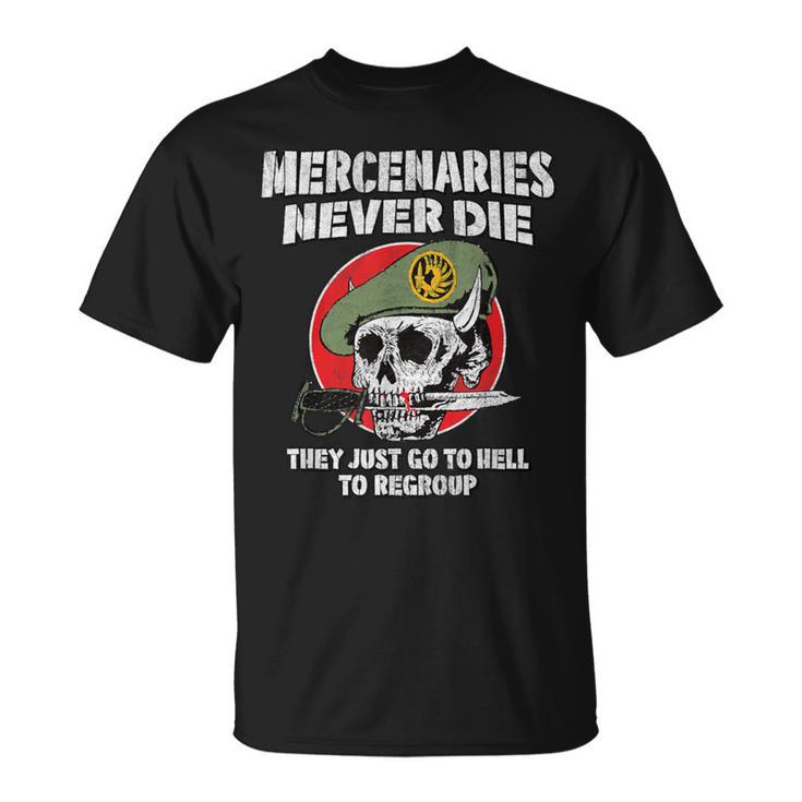 Los Mercenarios Nunca Muerenoloe Reagrupan Calavera Retro Militar Camiseta unisex