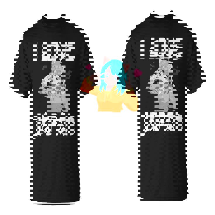I Love Japan Kawaii Anime Girl Neko Cat Girl Otaku Weeb Tシャツ