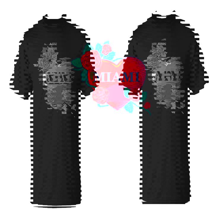 I Love Miami Miami Love Heart & Roses Illustration Graphic Tシャツ
