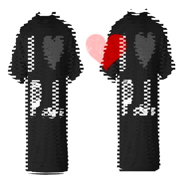 I Love Pj PJ ハート アンティーク調 長袖tシャツ Tシャツ