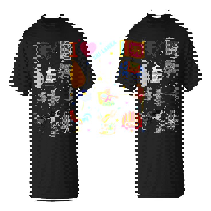 I Loveri Lanka 手描きのスリランカのランドマーク、旗、地図 Tシャツ