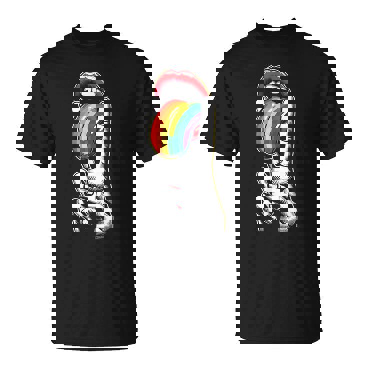 Masc Lesbian Stuff Tongue Rainbow Gay Pride Ally Lgbtq Adult T-Shirt