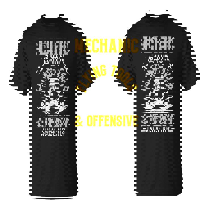 Mechanic Caution Flying Tools 自動車整備士 Tシャツ