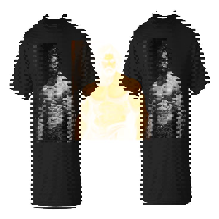 Muscle Man Bodybuilder Gay Daddy Classic Oil Paintingtyle Tシャツ